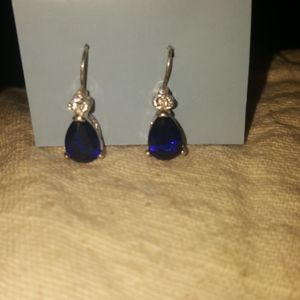 Sapphire Teardrops with Clear Rhinestone Earrings